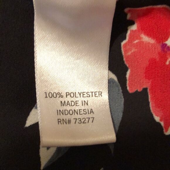 EVRI 2X Black Fuchsia Pink Green Wt Floral Neck Tie Long Sleeve Pullover Blouse - Picture 13 of 14